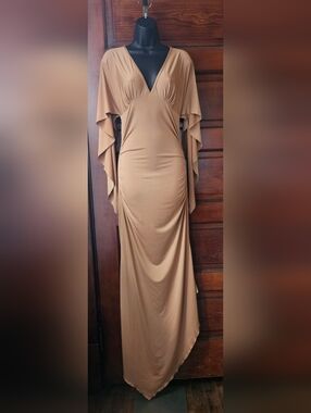 L, Kitty, Golden Dress, Open Back, Butterfly Wing Sleeves